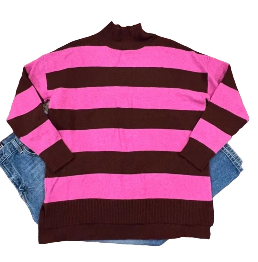 **NWT LOFT Pink and Burgundy Striped Mockneck Tunic Sweater